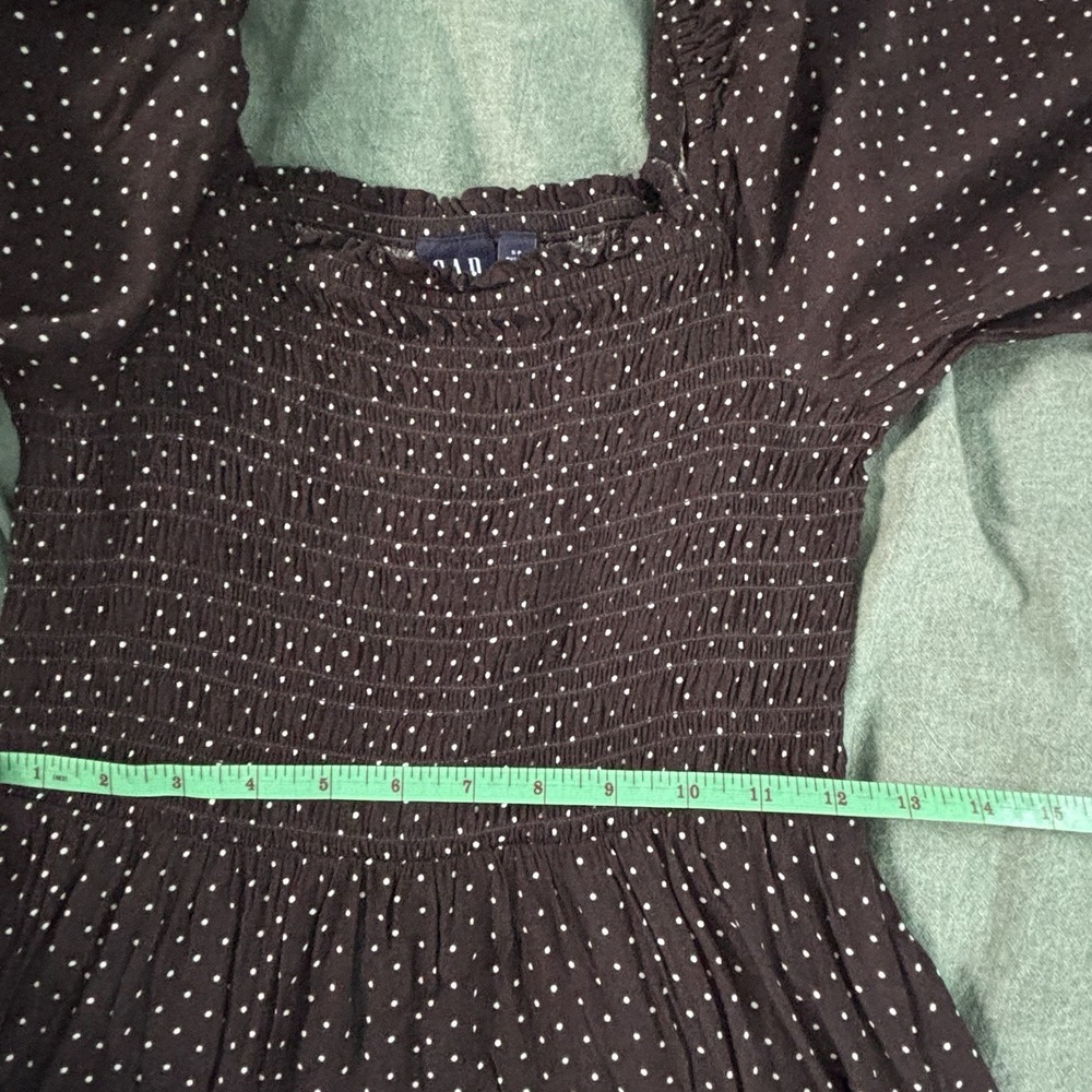 Gap Smocked Midi Dress Womens S‎ Brown Polka Dot Coquette Cottagecore - Picture 9 of 10